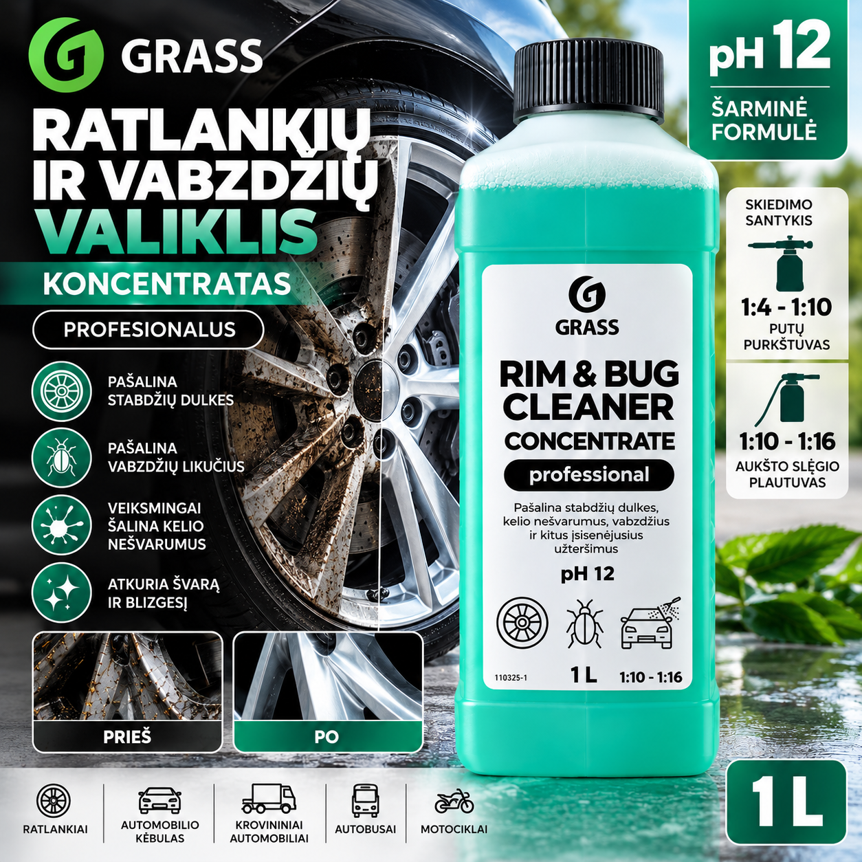 Ratlankių ir vabzdžių liekanų valiklis Rim & Bug Cleaner 1L GRASS purvo tirpiklis