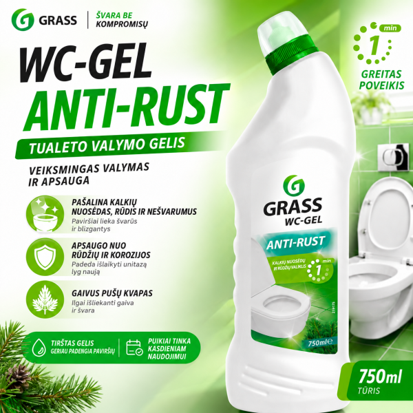 Tualeto valymo gelis WC-GEL ANTI-RUST 750 ml GRASS