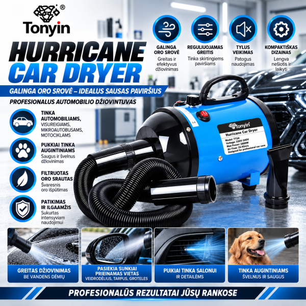Profesionalus automobilio kėbulo džiovintuvas TONYIN Hurricane Car Dryer 2800 W