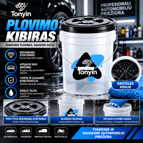 Automobilio plovimo kibiras su nešvarumų atskyrimo grotelėmis Wash Bucket TONYIN