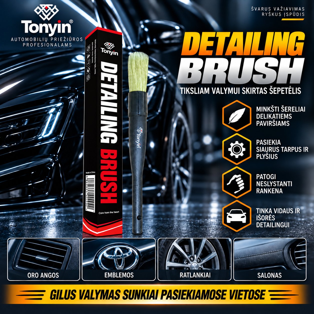 Automobilio valymo šepetėlis Interior & Exterior Brush TONYIN