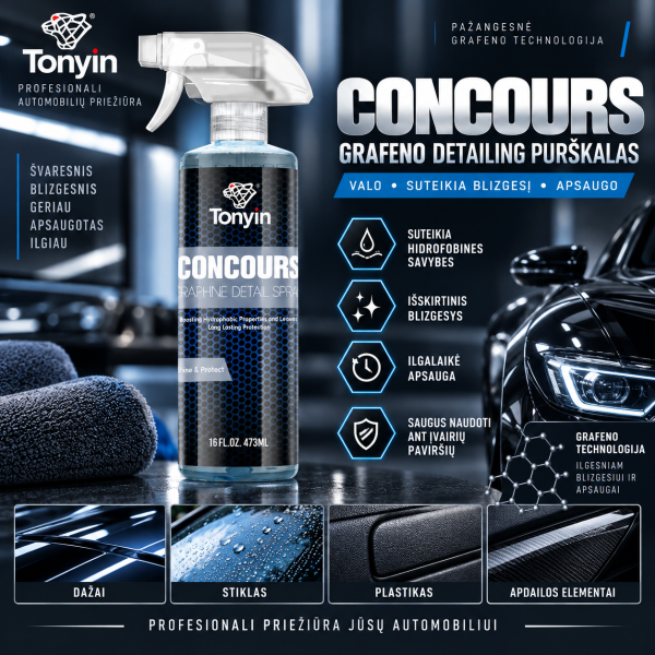 Grafeno purškiamas vaškas automobiliui CONCOURS Graphene Detail Spray 473 ml TONYIN