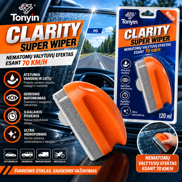 Hidrofobinė danga automobilio stiklams Clarity Super Wiper 120 ml Tonyin