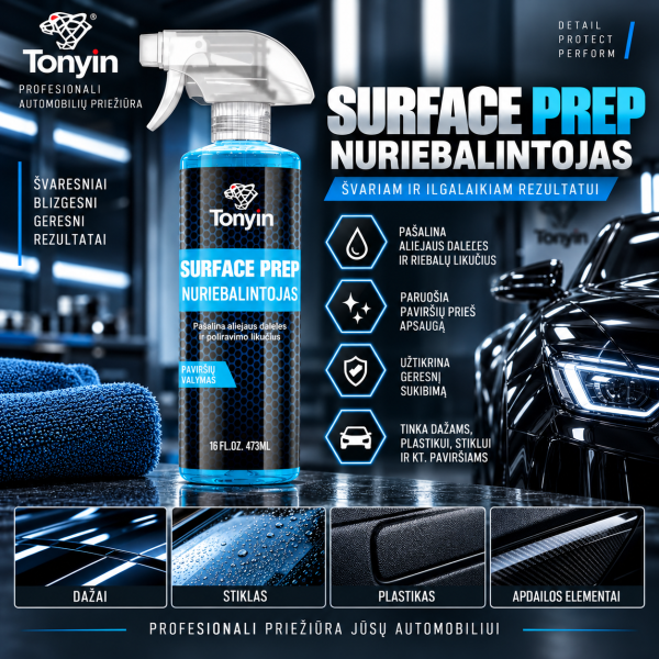 Paviršiaus valiklis ir nuriebalintojas Surface Prep OIL & RESIDUE Remover 473 ml TONYIN