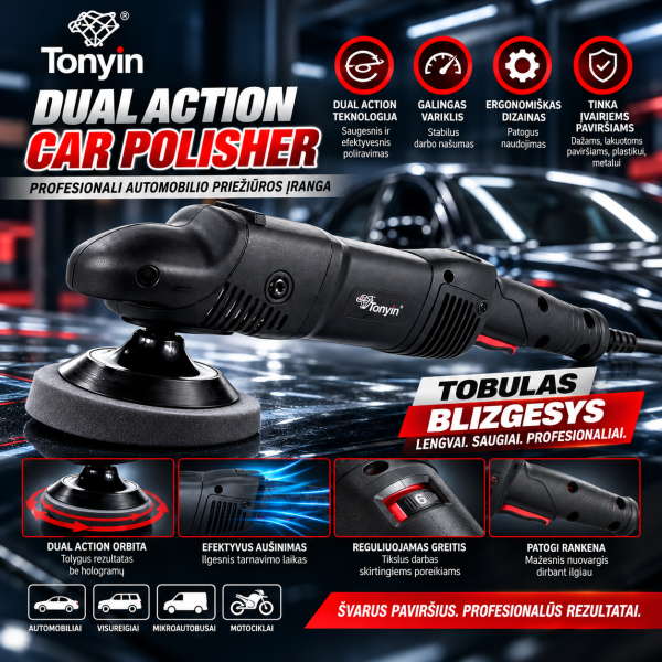 Profesionali automobilių poliravimo mašinėlė TONYIN RO POLISHER – Dual Action Rotacinė