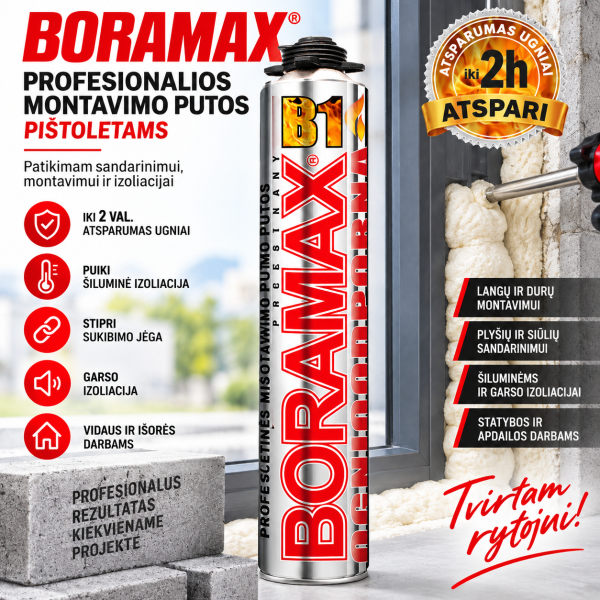 Profesionalios ugniai atsparios montavimo putos BORAMAX B1 750 ml