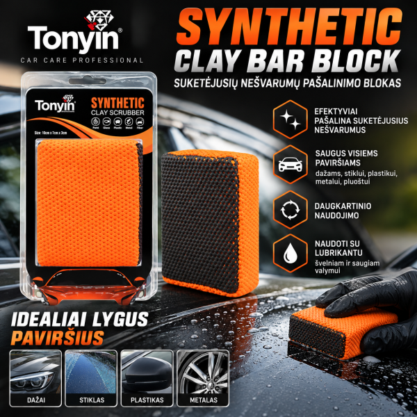 Sintetinis automobilio paviršių apnašų valymo blokelis Synthetic CLAY Bar Block 12,5 × 9,5 × 4 cm TONYIN