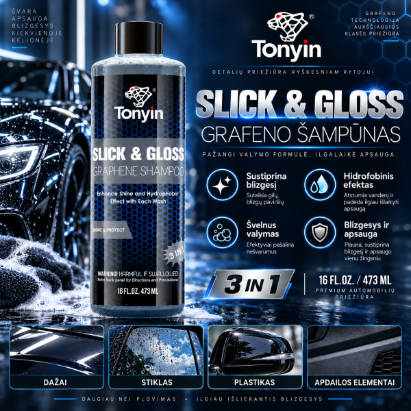 Automobilinis šampūnas su grafenu SLICK & GLOSS Graphene Shampoo 473 ml TONYIN