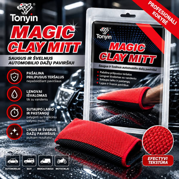Automobilio paviršiaus valymo pirštinė Magic Clay Mitt 21x15 cm TONYIN