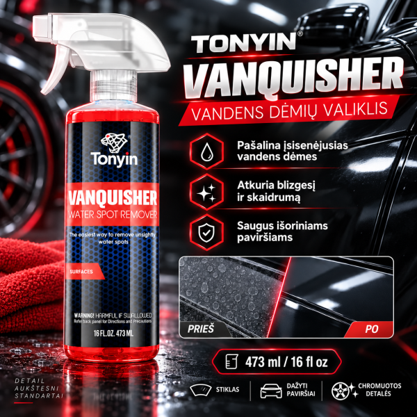 Vandens dėmių ir mineralinių nuosėdų valiklis VANQUISHED Water Spot Remover 473 ml TONYIN