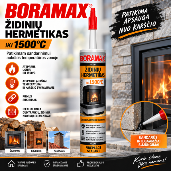 Židinių ir kaminų hermetikas 1500°C 280 ml BORAMAX