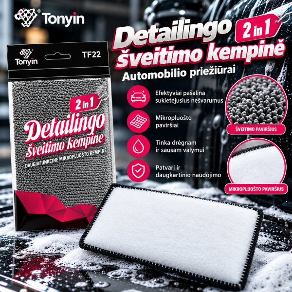 Dvipusė kempinė automobilio valymui Detailing Scrub Sponge 2 in 1 Tonyin